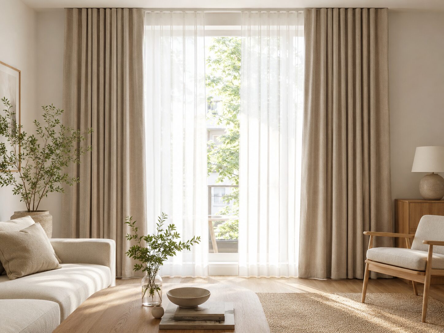 Wohnzimmer mit stilvollen Gardinen